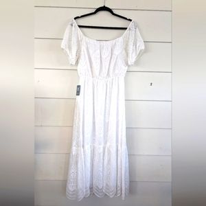 Express eyelet off-the-shoulder midi dress, size medium